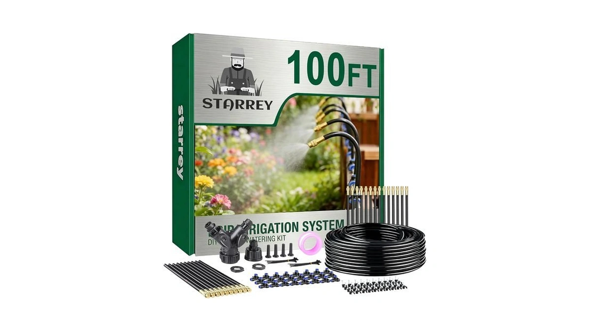Starrey Drip Irrigation System, 2026-upgrade 100ft 1/4" Garden Watering System
