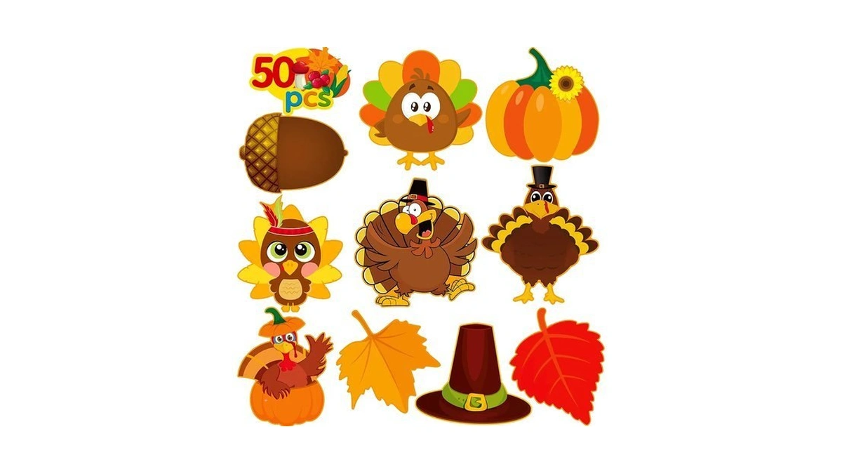 Thanksgiving Bulletin Board Decorations, 50pcs Fall Thanksgiving Cutouts