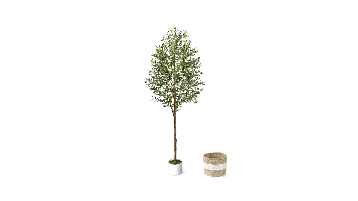 Lucealberi 6ft Artificial Olive Tree Indoor Tall Faux With Planter&basket