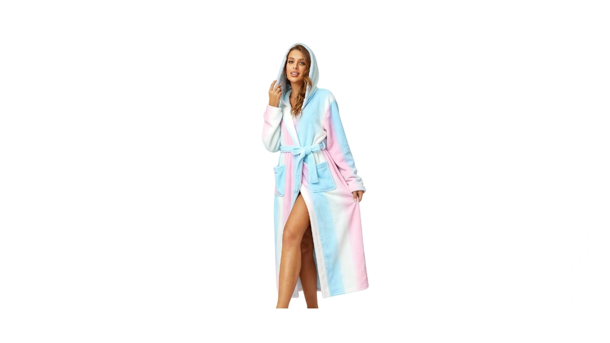 Rongtai Women's Plush Hooded Robe Bathrobe-fast Warmth For Home
