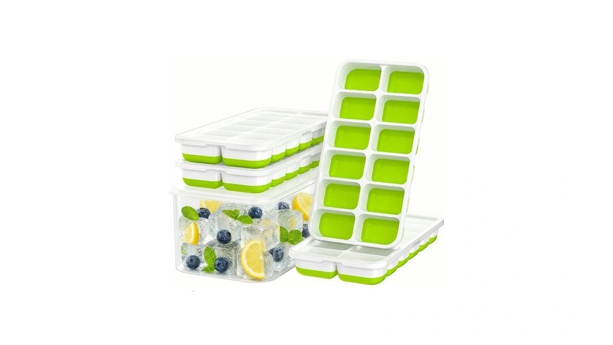 Ice Cube Tray With Lid And Bin - 4 Pack