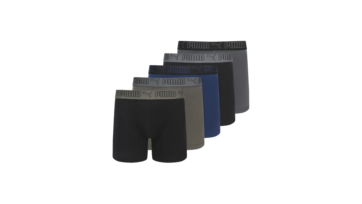 Puma Men's 5-pack Performance Boxer Brief, Black/green, Small