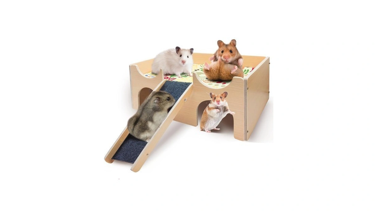 Wooden Hamster House Hideout, Natural Wood Small Animal Hut With