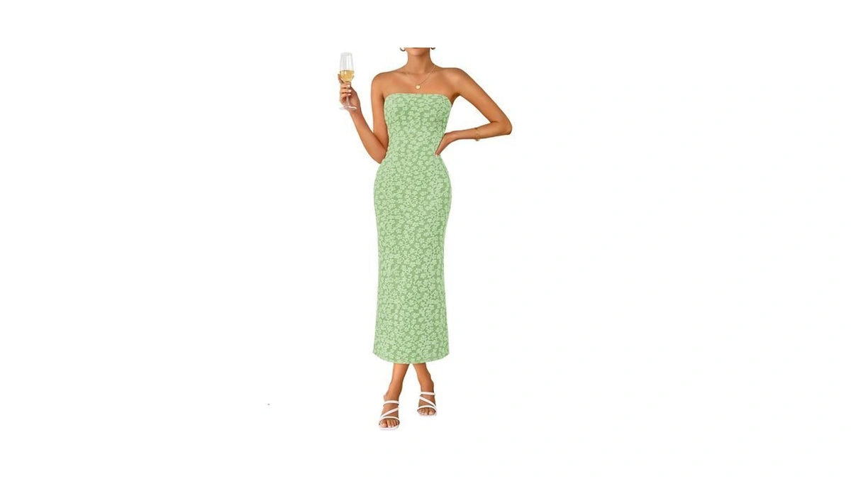 Zesica Women's Floral Strapless Bodycon Weeding Guest Dress Green M