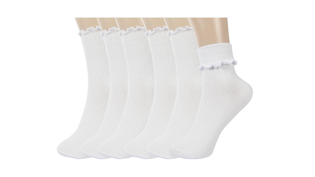 Bomkinta Ruffle Socks Women Lightweight Cotton Sock Turn-cuff Frilly Sock