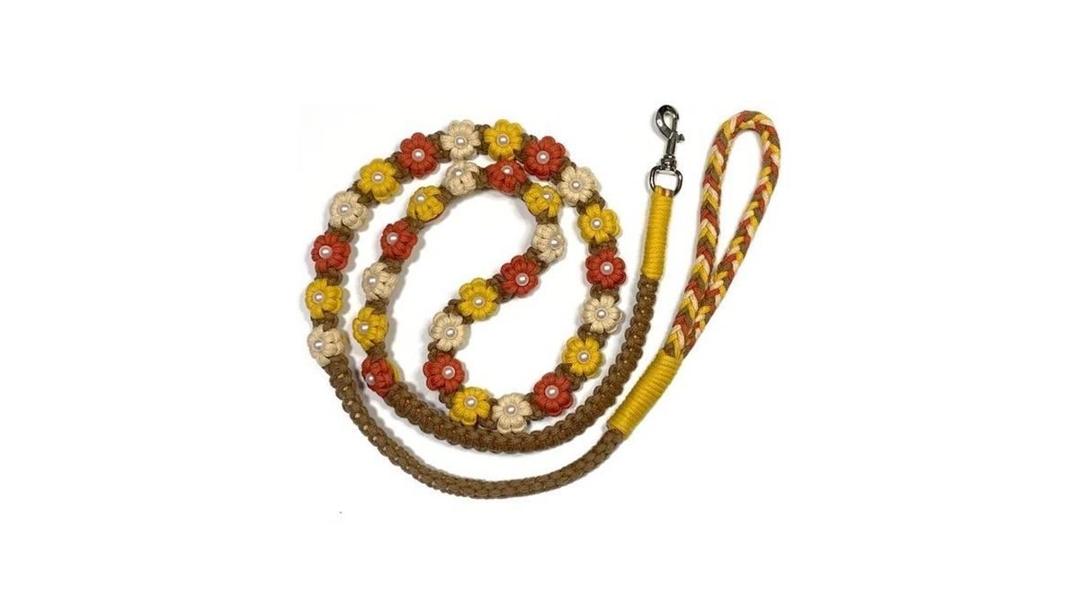 Floral Braided Dog Leash – Handmade Cotton Rope Lead For