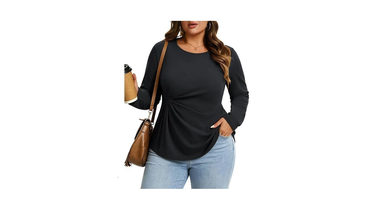 Charming Ashley Women's Plus Size Ruched Waist Long Sleeve Top