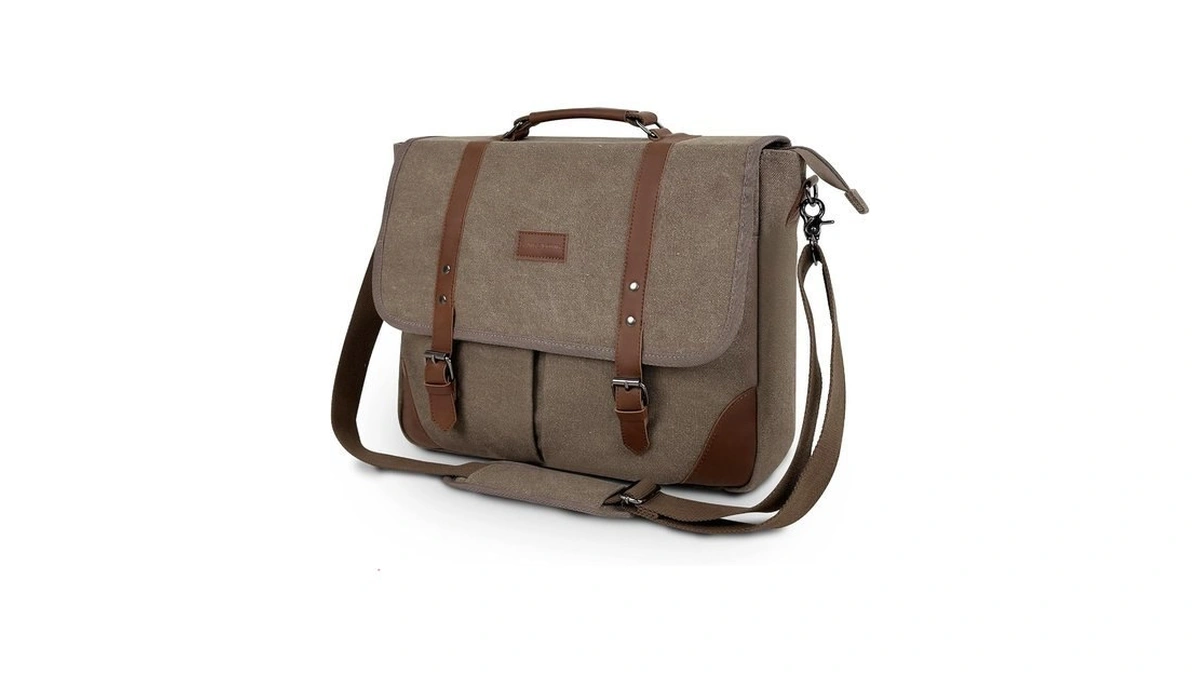 Canvas Messenger Bag Vintage Leather Fit 15.6 In Laptop Anti-theft
