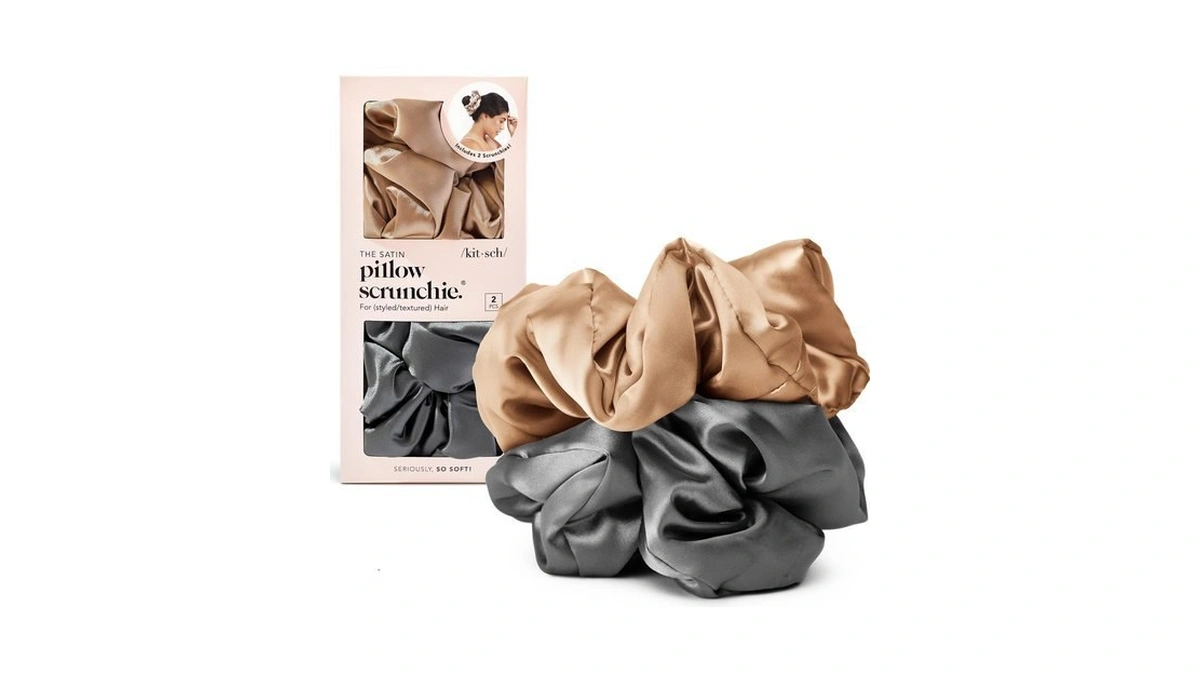 Kitsch Pillow Satin Scrunchies For Women - Charcoal & Gold,