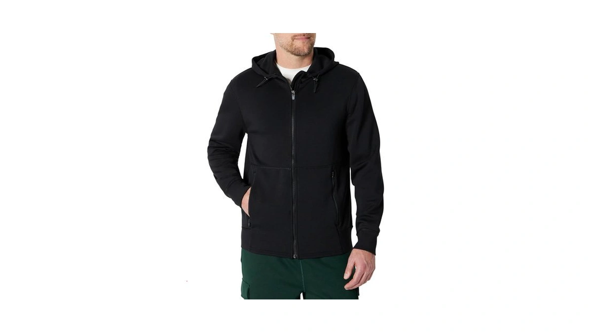 Amazon Essentials Men's Active Relaxed-fit Zip Through Hoodie, Black, Small