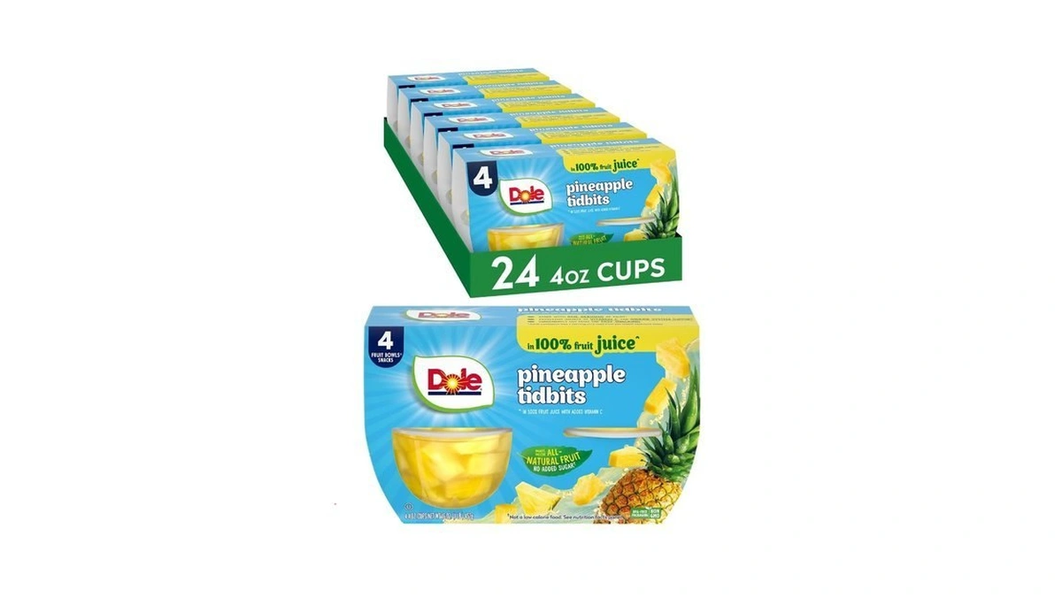 Dole Fruit Bowls Pineapple Tidbits In 100% Juice Snacks, 4oz