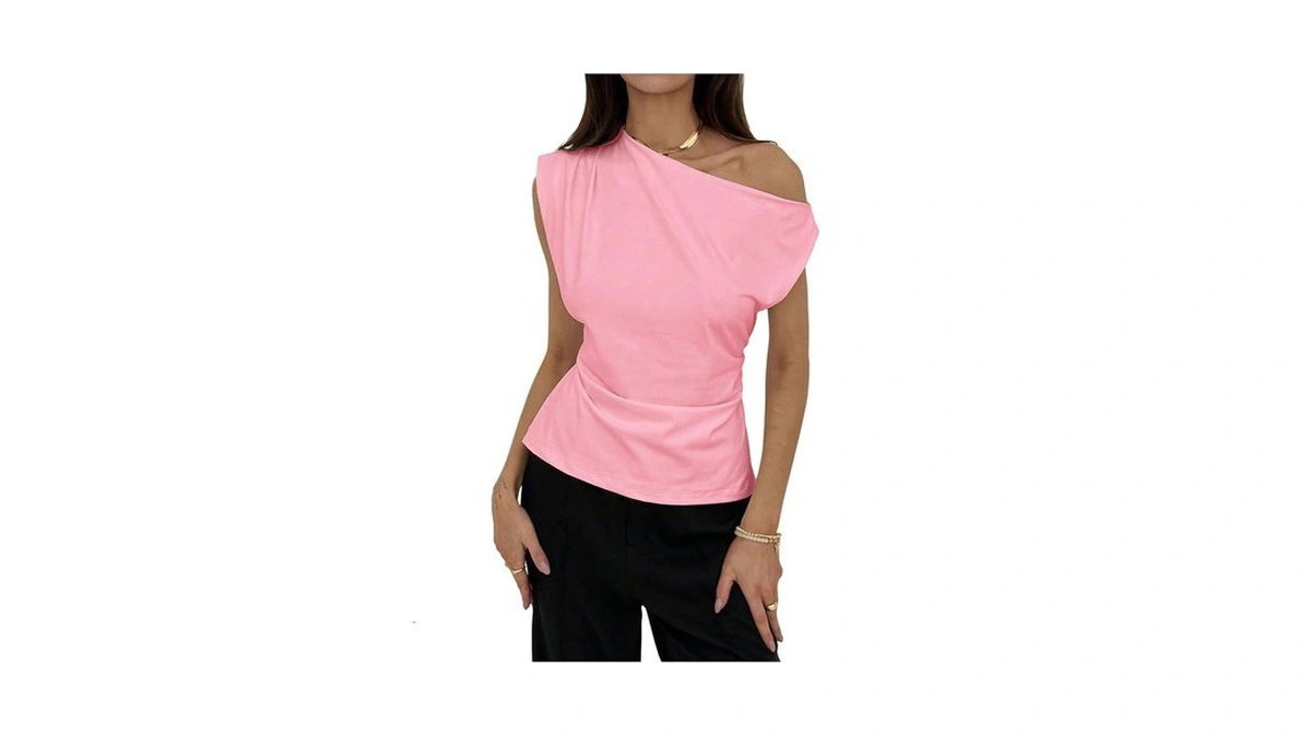 Makemechic Women's Cinched Waist Asymmetrical Tank Top Off The Shoulder