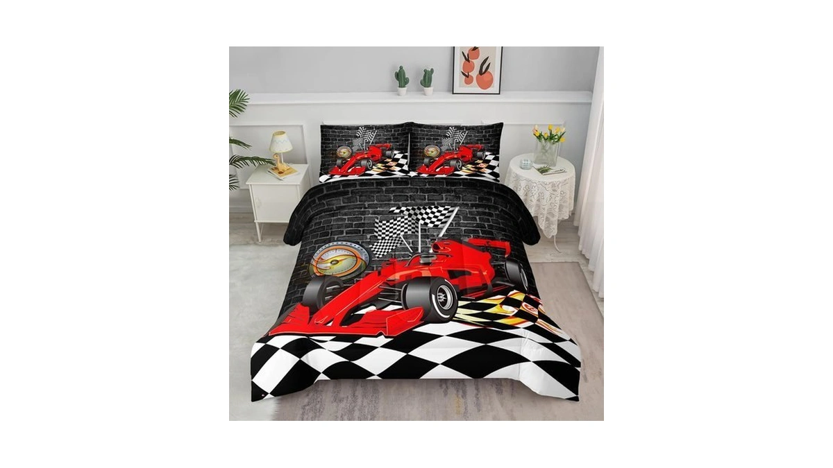 Axolotl Race Car Comforter Set Queen Size,extreme Sports Bedding Set