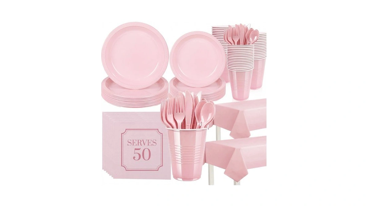 Amazon code: Tinybee 352 Pcs Pink Plastic Plates Part