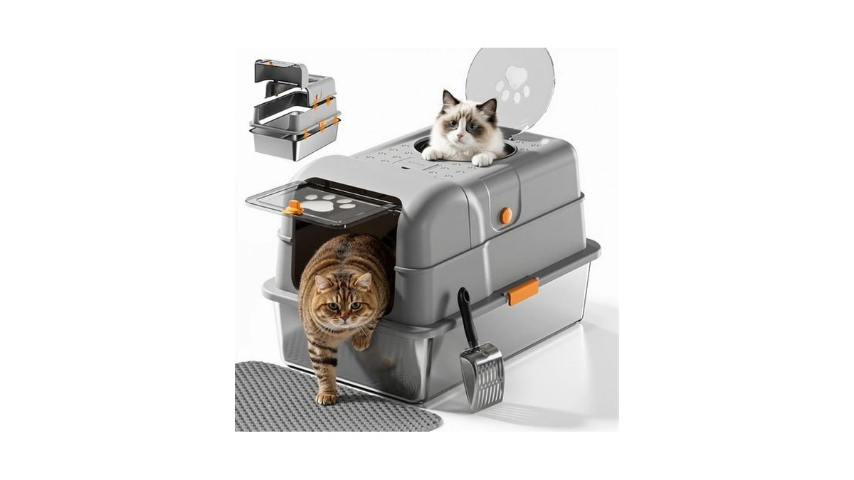 Trhslo 24β³lx16β³wx15β³h Non-stick Stainless Steel Litter Box With Lid, No-mess