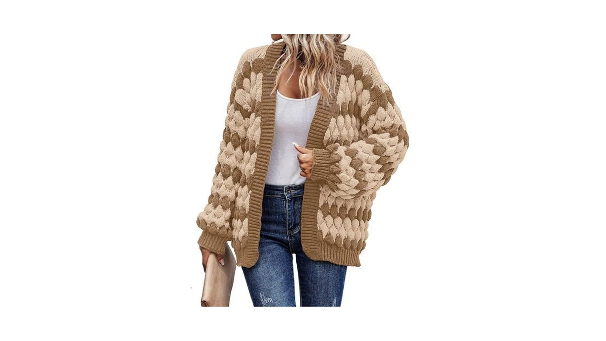 Kirundo Womens Open Front Chunky Cable Knit Cardigan(khaki, M)