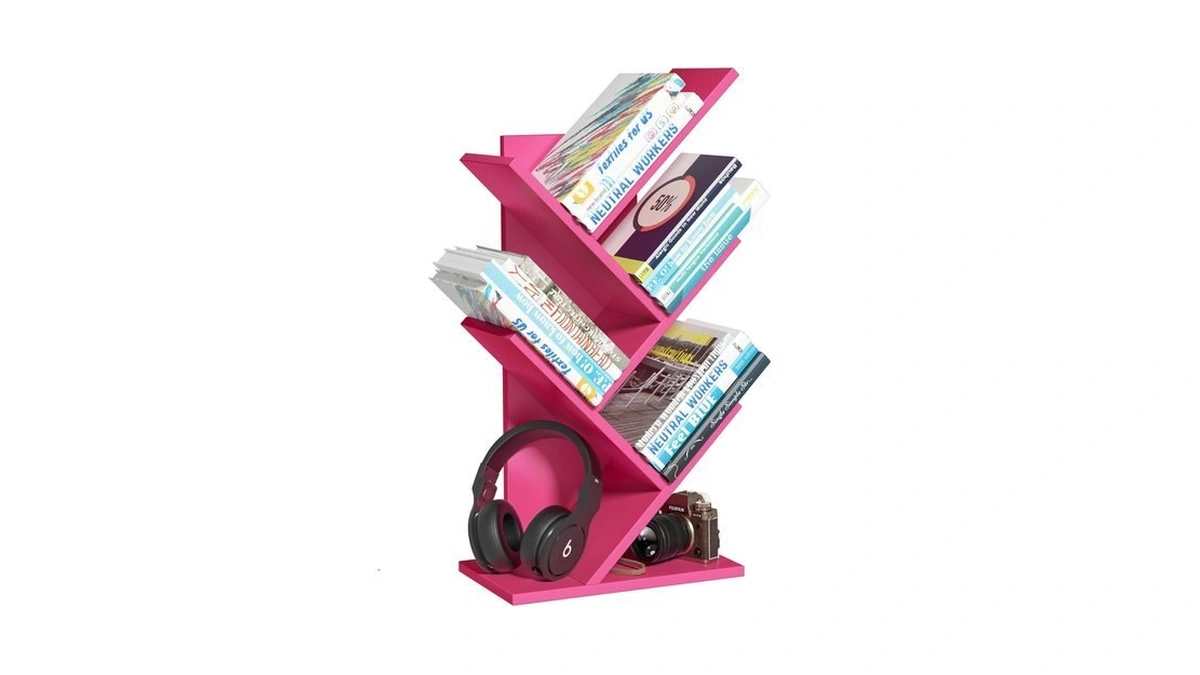 Sheepam Small Tree Book Shelf,5 Tier Bookshelf, Wood Desktop Bookcase