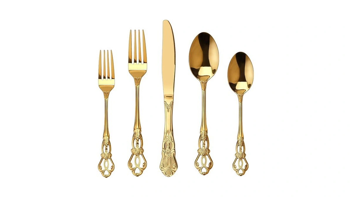 Runfly Gorgeous Retro Royal Gold Stainless Steel 20-piece Flatware Set
