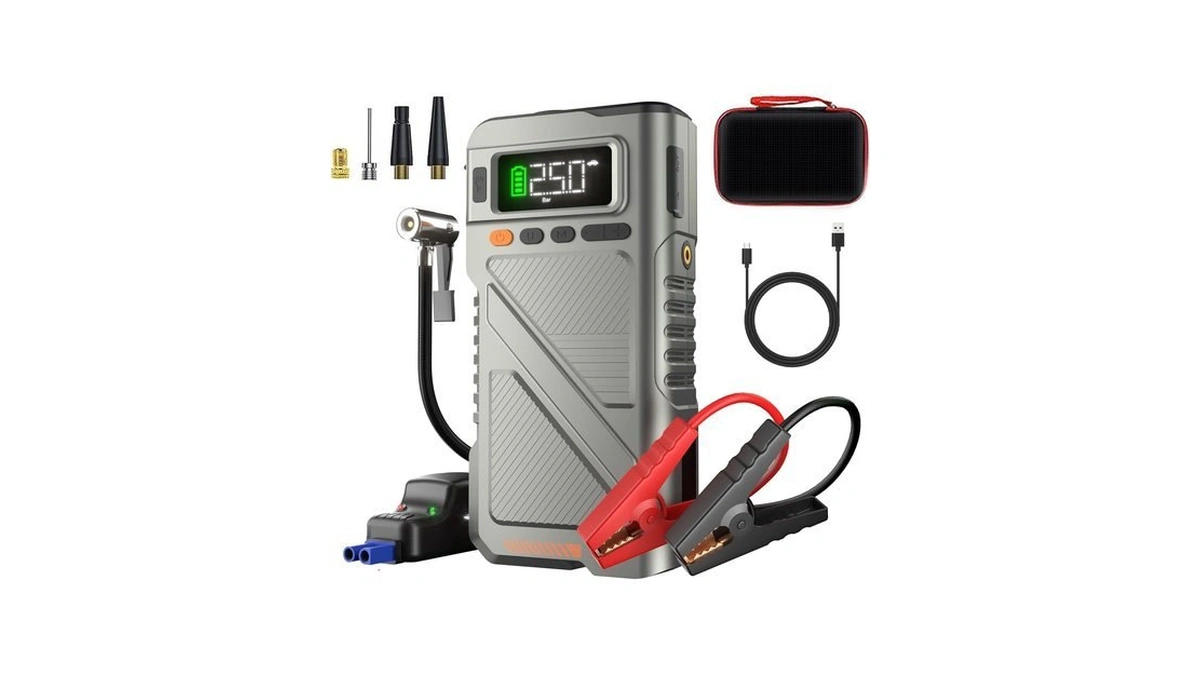 9000a Jump Starter With Air Compressor, Car Charger Portable Jump
