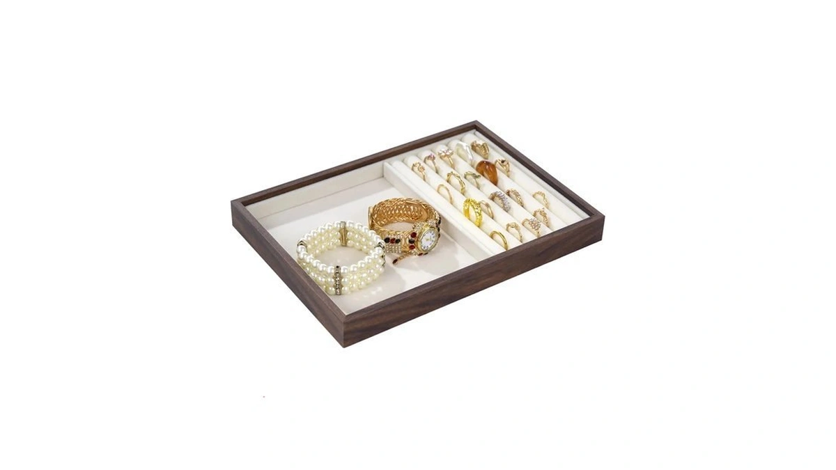 Toyosport Walnut Wood Jewelry Tray Organizer, 2-grid Compartment Jewelry Storage