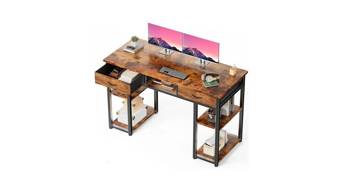 Dumos 48-inch Computer Desk With Drawers And Hook, Brown