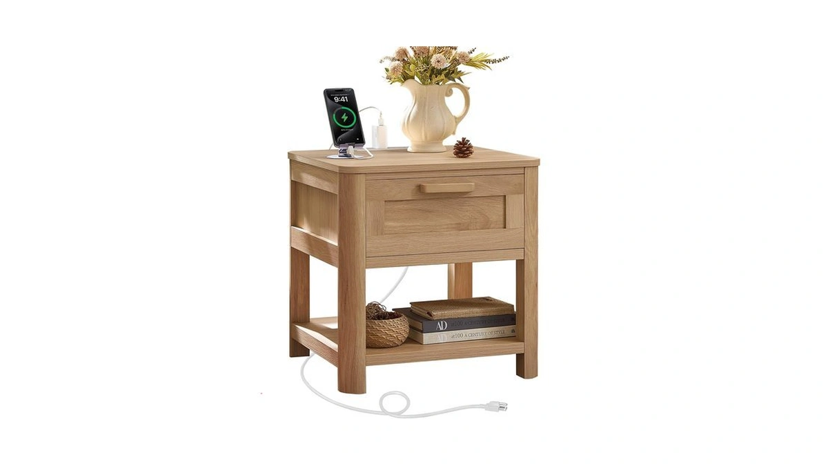 Joaxswe Farmhouse Side Tables Living Room, Natural Wood