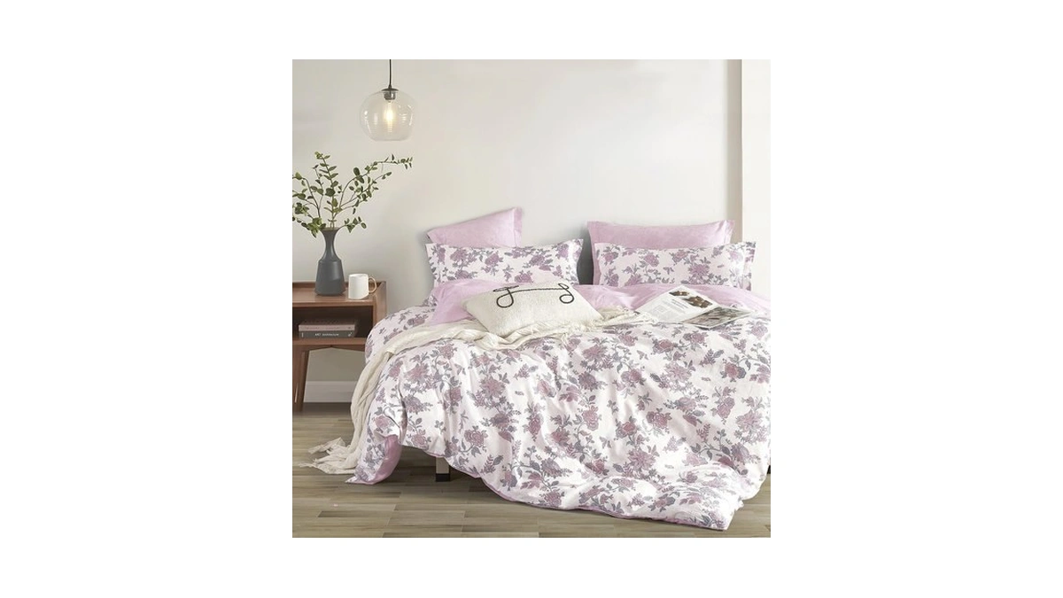 Lemiroe Smoky Pink Vintage Floral Cotton Comforter Set King Size