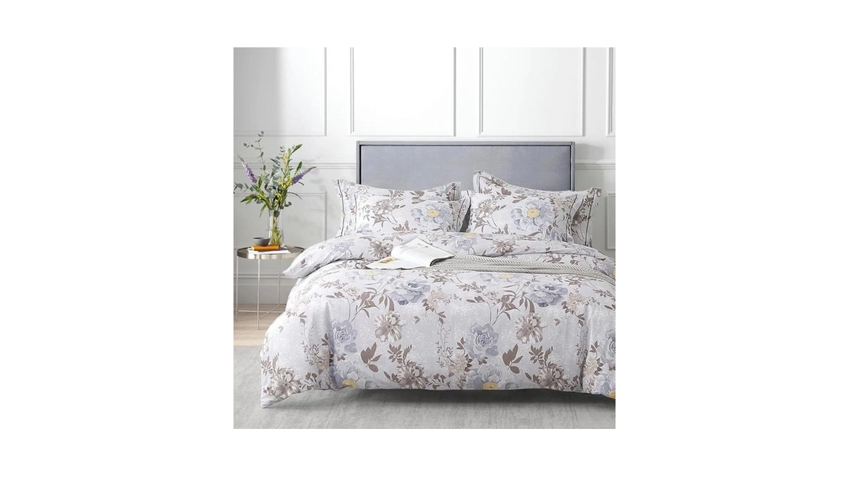 Aleissel Vintage Floral Cotton Comforter Set Queen Size Gray &