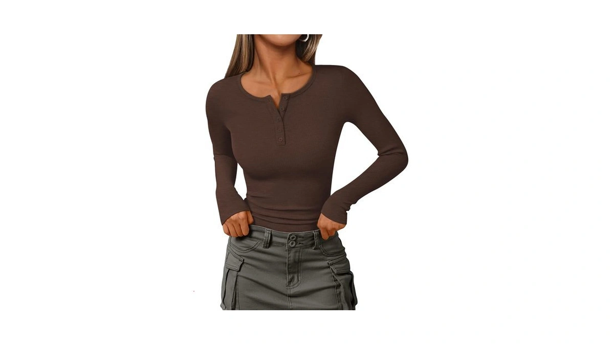 Ieeilulu Long Sleeve Knit Tops - Women's Ribbed Henley Shirts