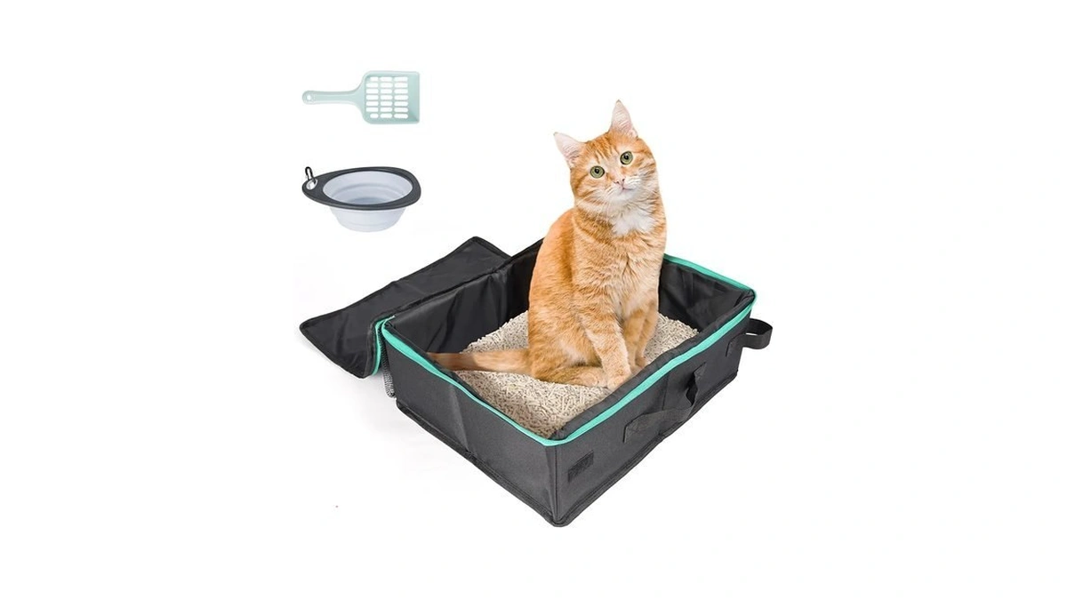 Petux Portable Cat Travel Litter Box With Lid, Scoop, And