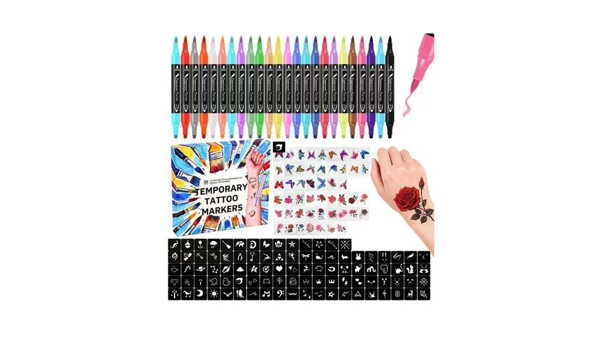 Temporary Skin Tattoo Body Art Markers 24-count Washable With 50