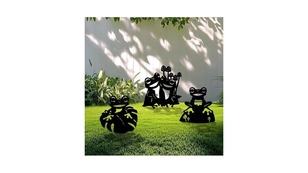 Yonisun 3 Pack Frog Metal Garden Decorative Stakes, Weather Proof