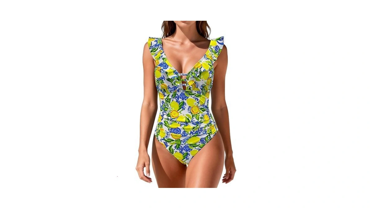 Dolayci Women’s One Piece Swimsuit Ruffle Sleeve V Neck Bathing