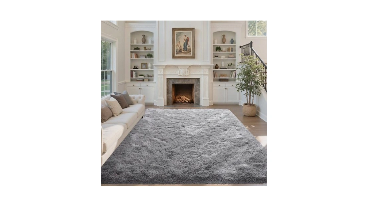 6x9 Ft Light Grey Rug For Living Room Fluffy Bedroom
