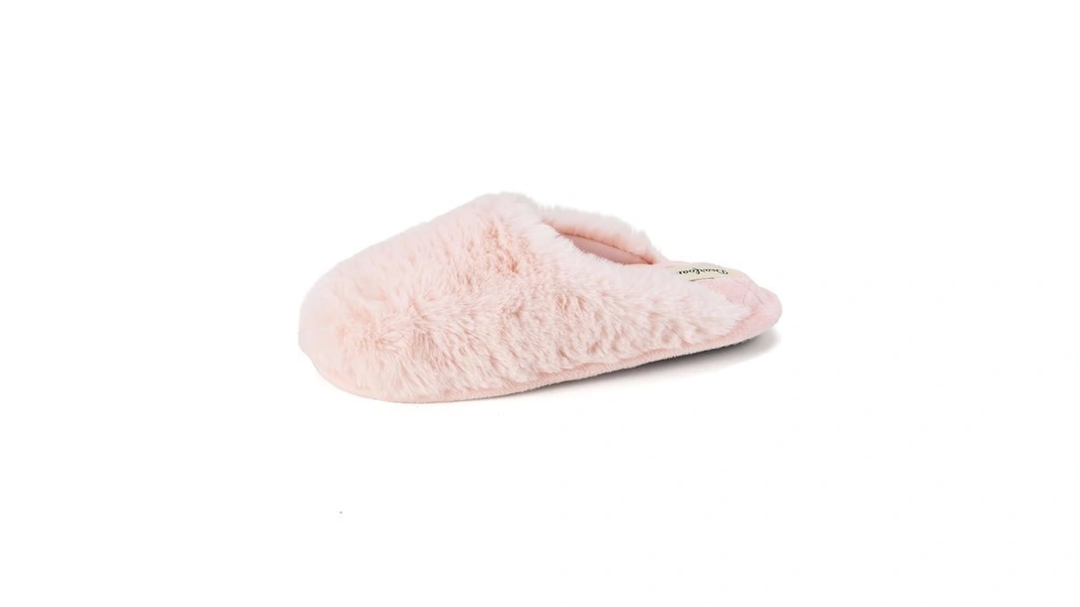 Dearfoams Womens Bailey Plush Furry Scuff Slipper, Dusty Pink, L