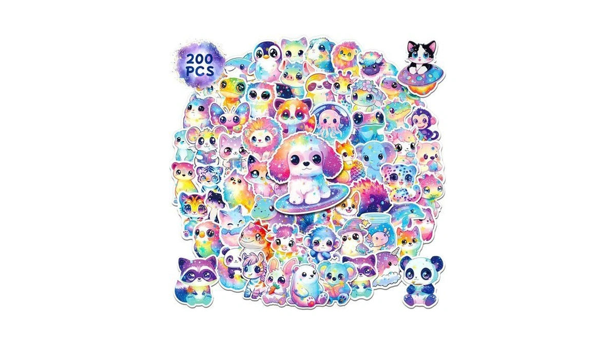 Sigyojeom 200pcs Rainbow Animal Stickers, Holographic Stickers For Kids