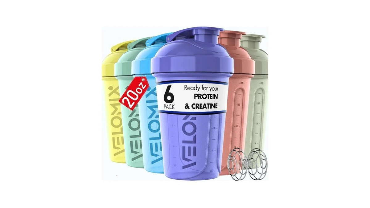 Velomix 6 Pack 20oz Shaker Cups For Protein Shakes, Pastel