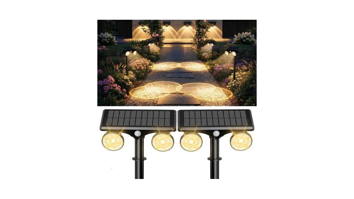 Solar Lights Outdoor Waterproof, Dual Heads Adjustable Solar Spot Lights