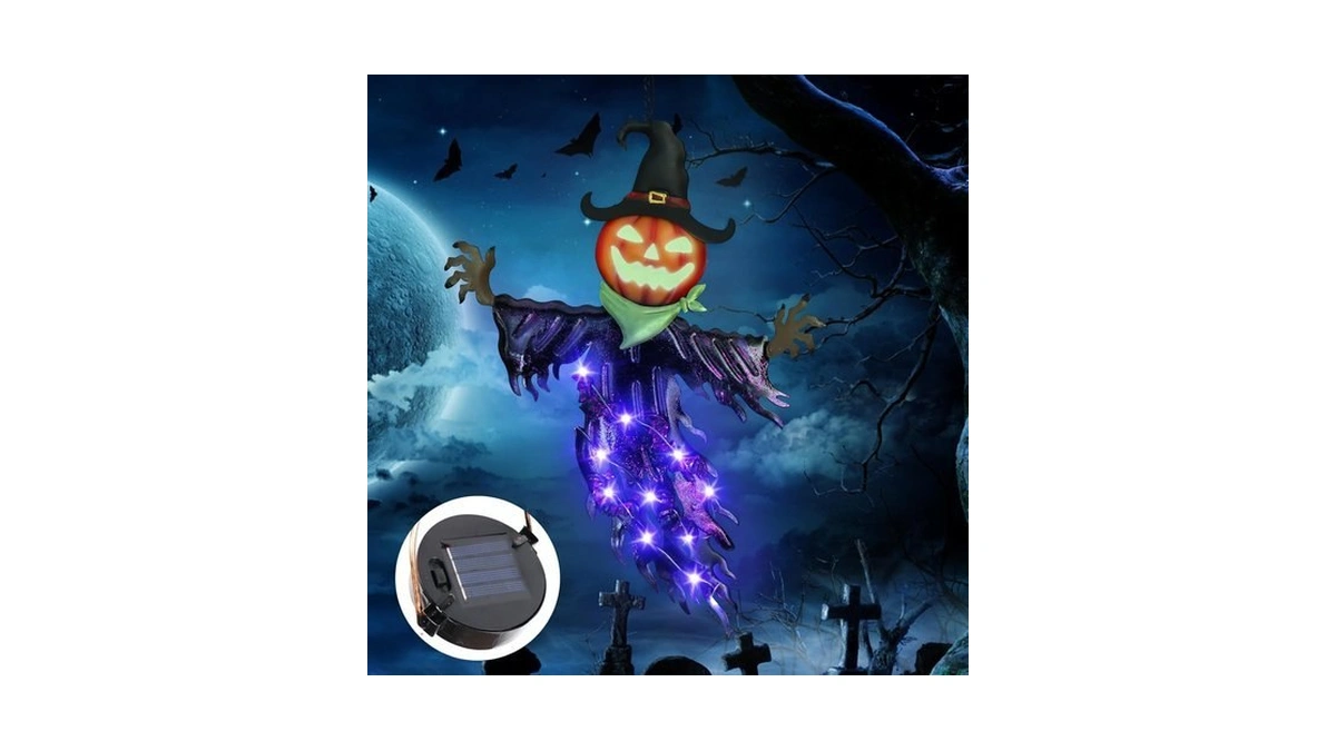 Illuminew Solar Halloween Decorations Outdoor, Pumpkin Hanging Decor