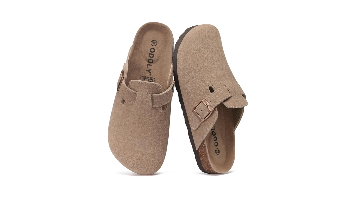 Odoly Genuine Suede Clogs For Women Men Comfort Cork Footbed