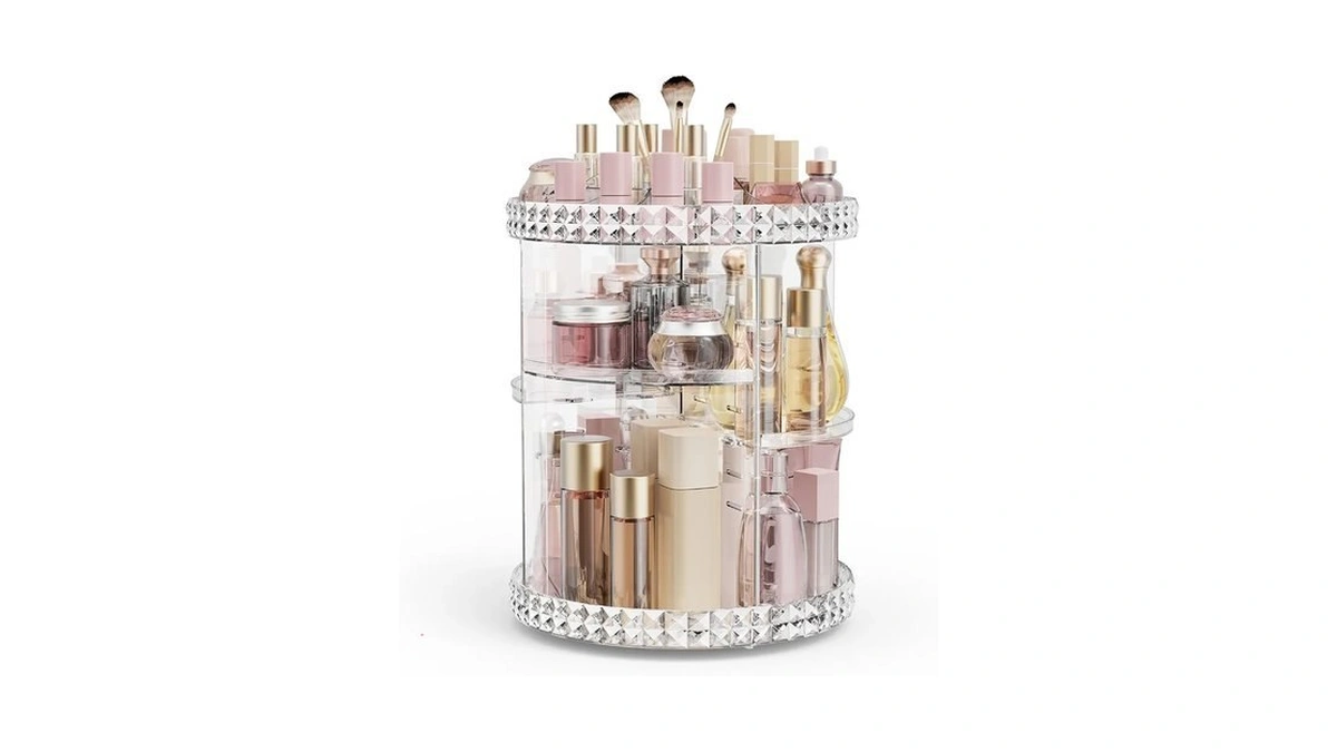 Rosoenvi Rotating Makeup Organizer, 360° Spinning Skincare Organizers, Adjustable Layer