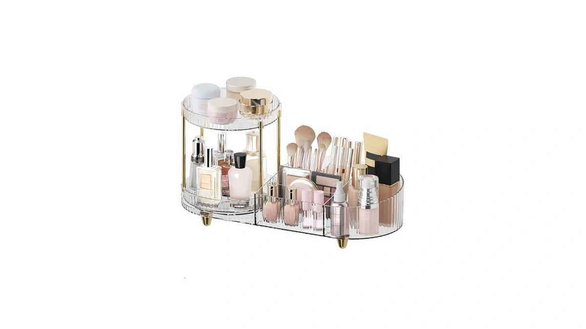 Makeup Organizer Countertop For Vanity, Rotating Perfume Tray With 5-compartment