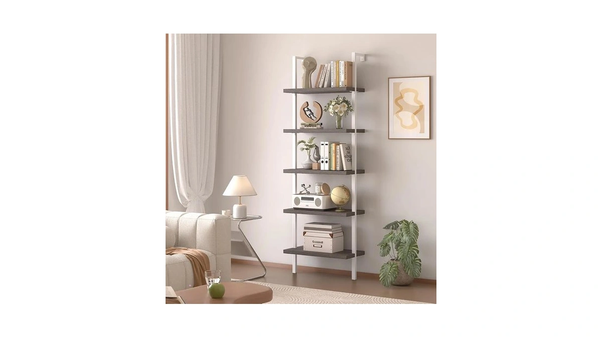 Airynee Ladder Bookshelf, 5 Tier Book Shelf, Wall Mount Bookshelves