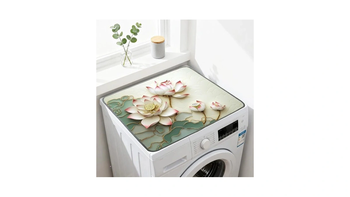 Nuxovilar Golden Lotus Washer And Dryer Topper 23.6x19.7in Polyester Mat