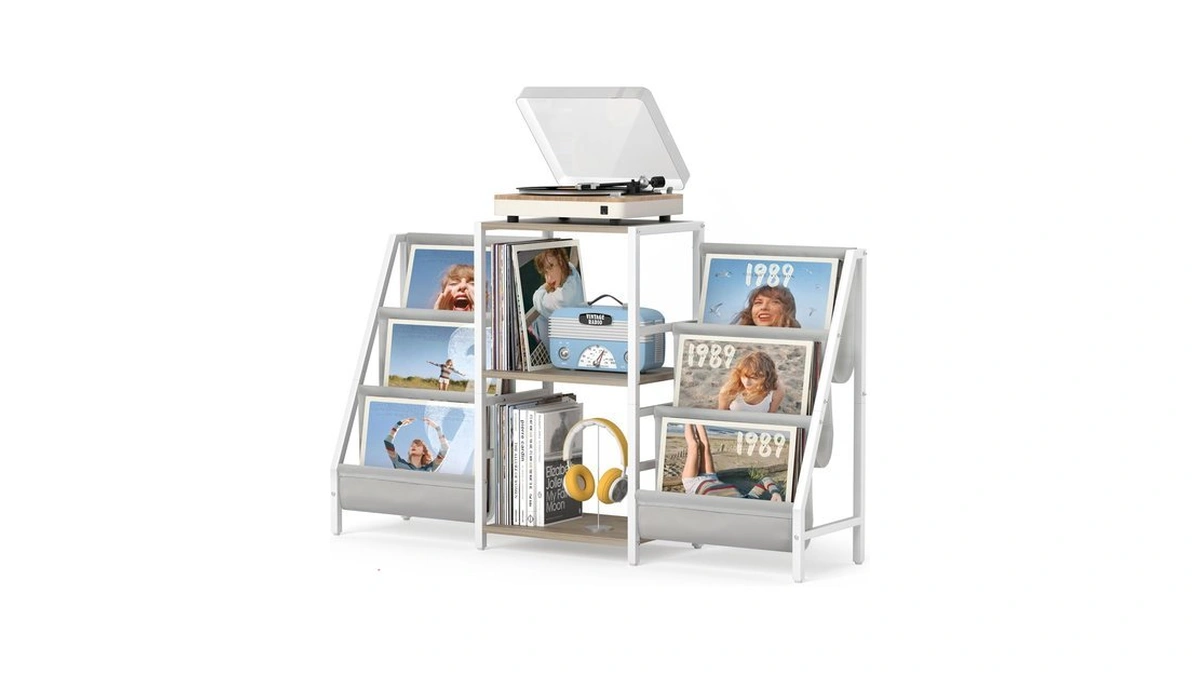 Tewinko Record Player Stand With Vinyl Storage, Record Player Table