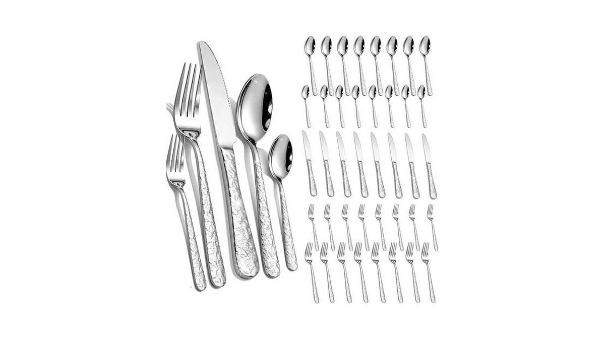 40-piece Hammered Silverware Set For 8, Stainless Steel Flatware Set