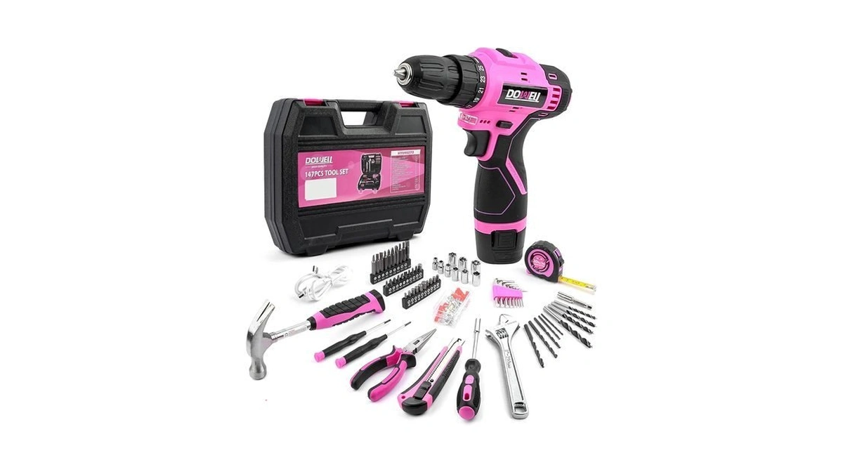 Dowell 147 Pcs Pink 12v Drill Tool Set, Tool Kit