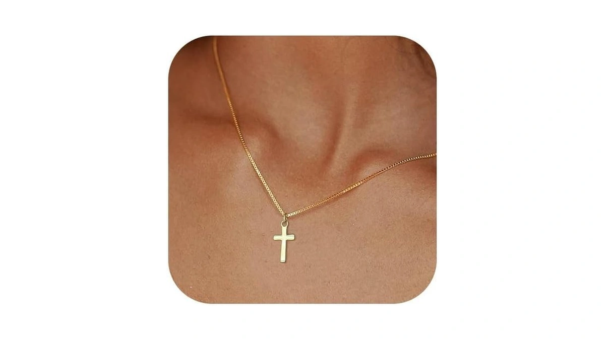 Bheop Cross Necklace For Women, 14k Gold Plated Dainty Pendant