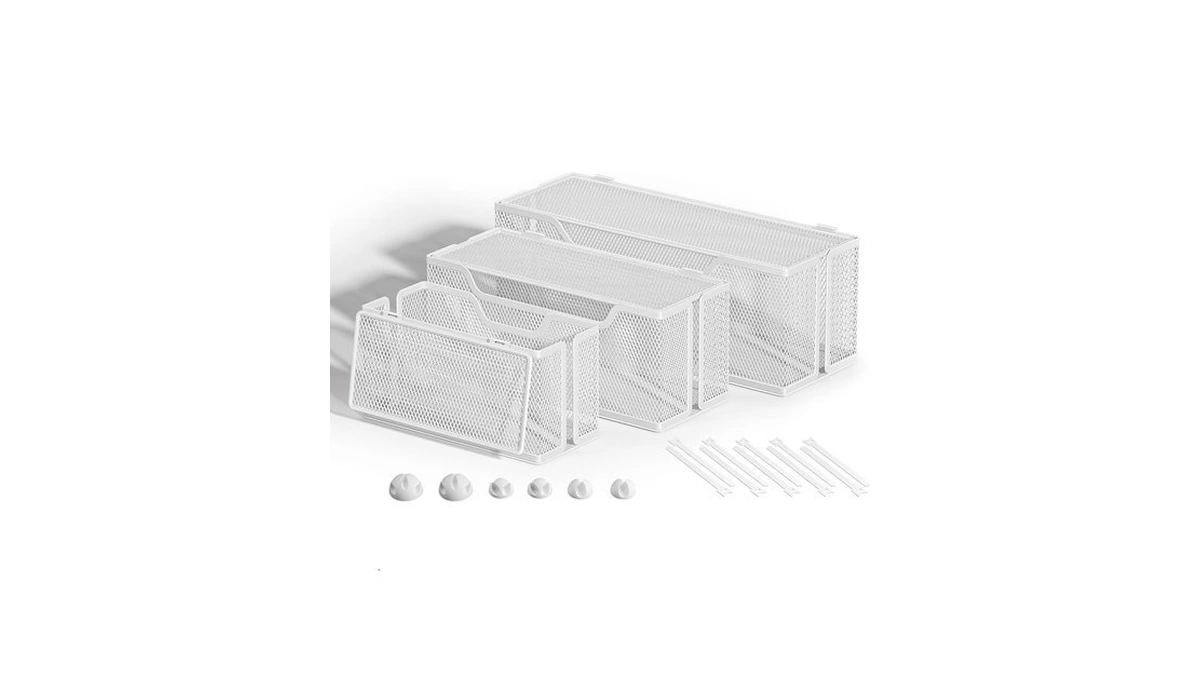 3 Pack Cable Management Box, Metal Mesh Cord Organizer Box