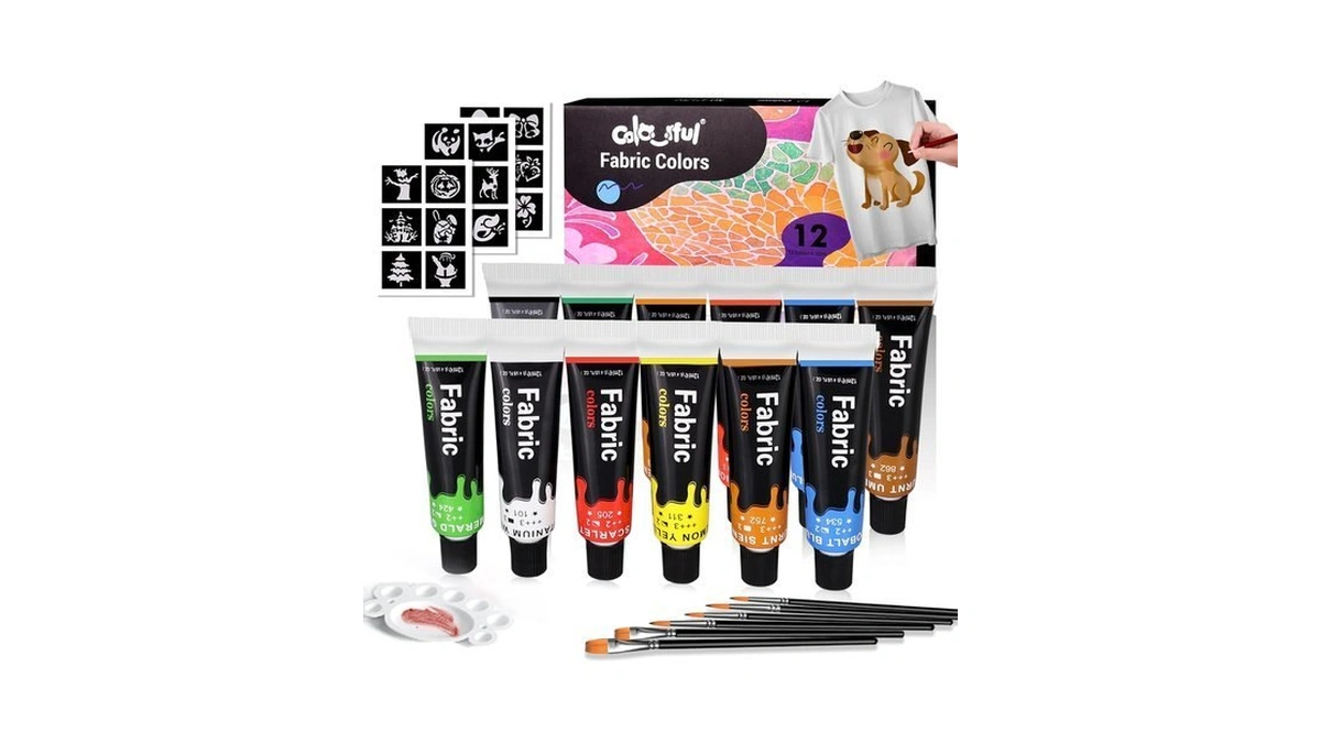 Colorful Fabric Paint Set For Clothes,12 Colors 0.4 Fl Oz